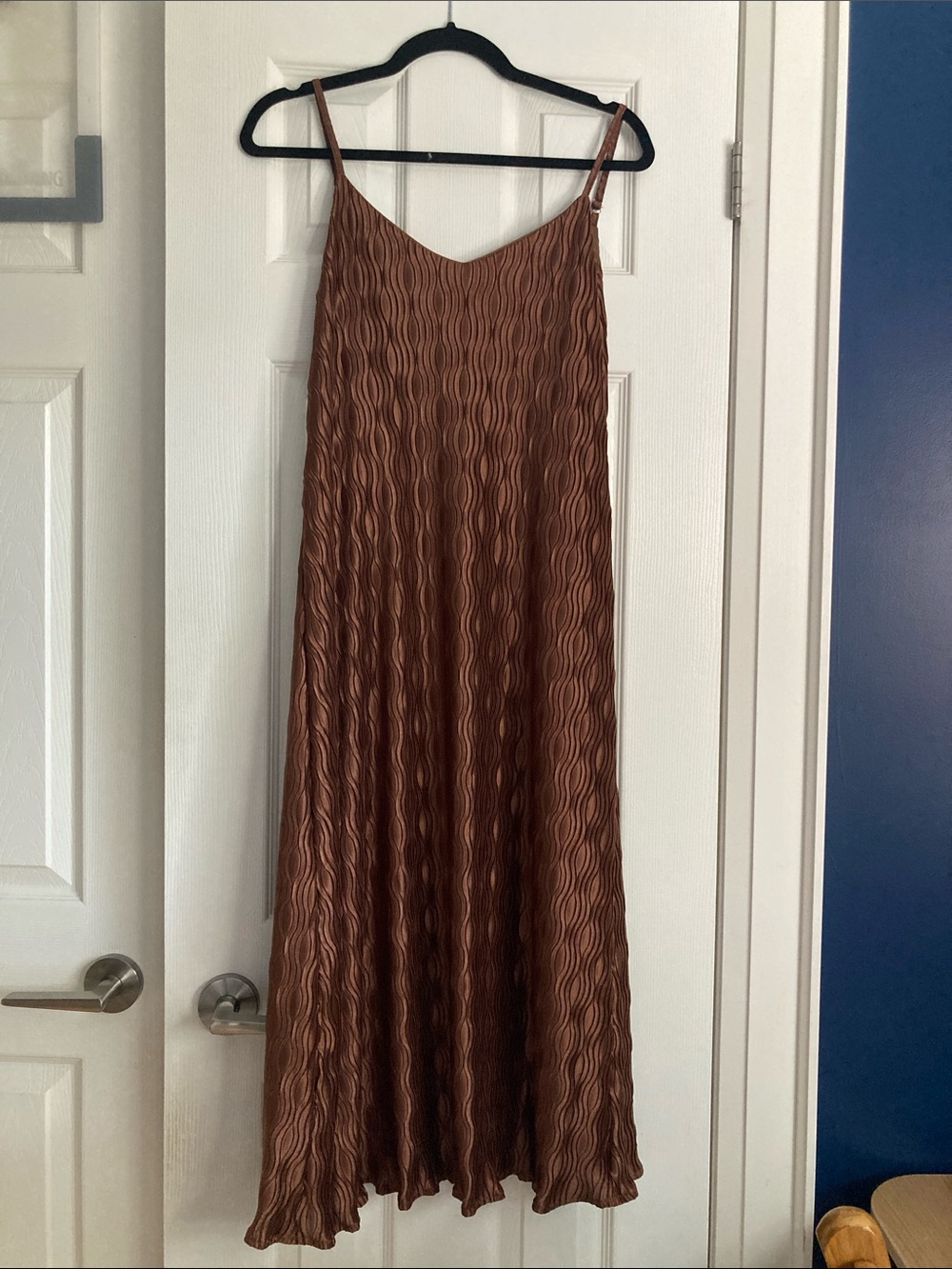 Brown Textured Slip Maxi Dress with Adjustable Straps